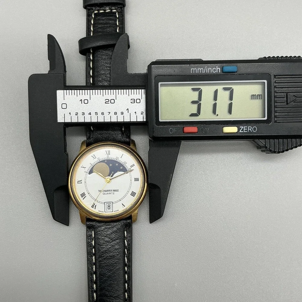 The Sharper Image Mens Watch 32mm White Dial Moon Phase Date Swiss New Battery